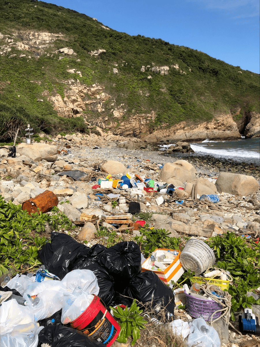 A closer sight of the trash at the refuse accumulation point before the clean-up at Lap Sap Wan beach.