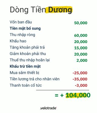 Trong ví dụ này, dòng tiền dương vì dòng tiền vào lớn hơn dòng tiền ra.