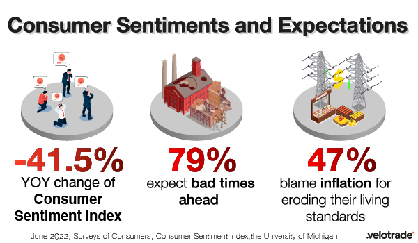 Estimated decline in consumer sentiments and expectations. Key statistic highlights from the Consumer Survey in June 2022.