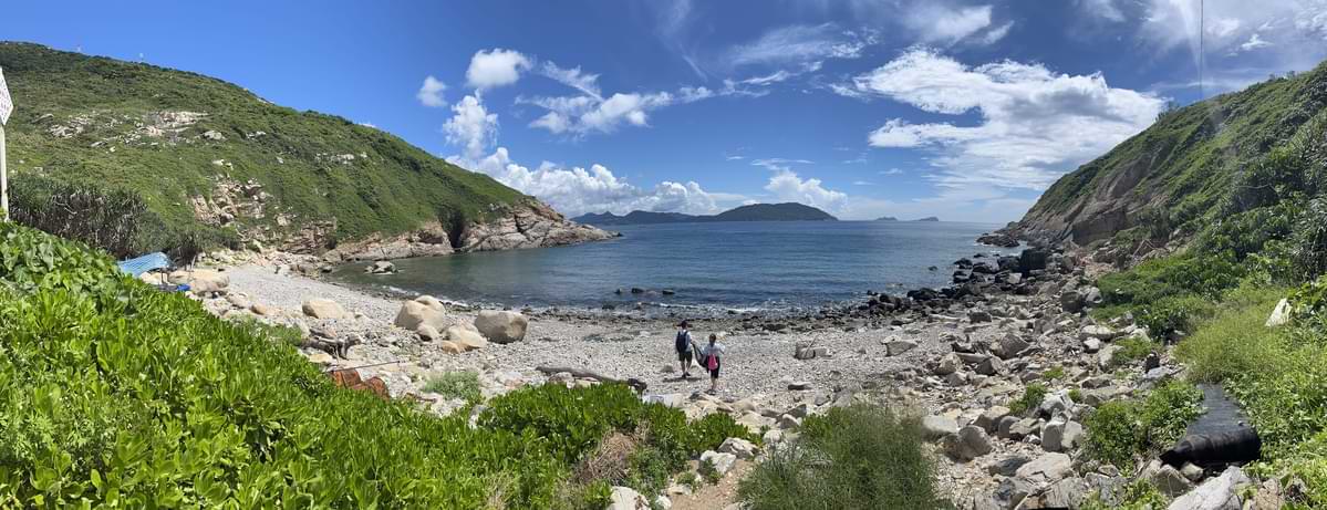 Panoramic shot of Lap Sap Wan beach overlooking the ocean of marine refuse.